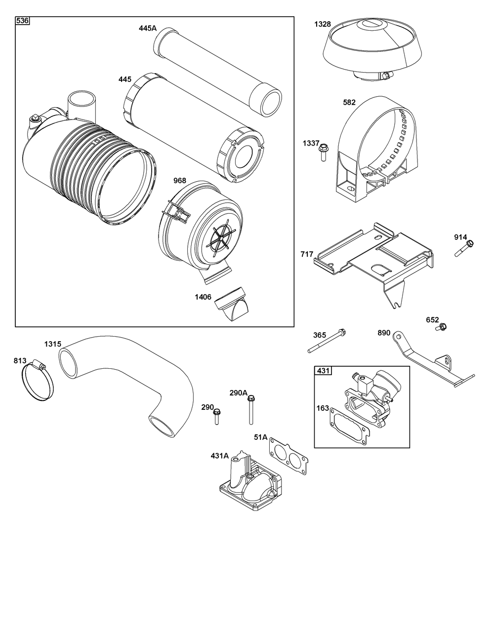 Air Cleaner Group Diagram and Parts List for 542477-0008-J1 400000 - 699999 Briggs and Stratton Engine